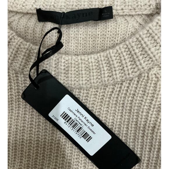 Jenni Kayne Women’s Cashmere Fisherman Sweater Large Oatmeal Knit Pullover - Picture 14 of 16